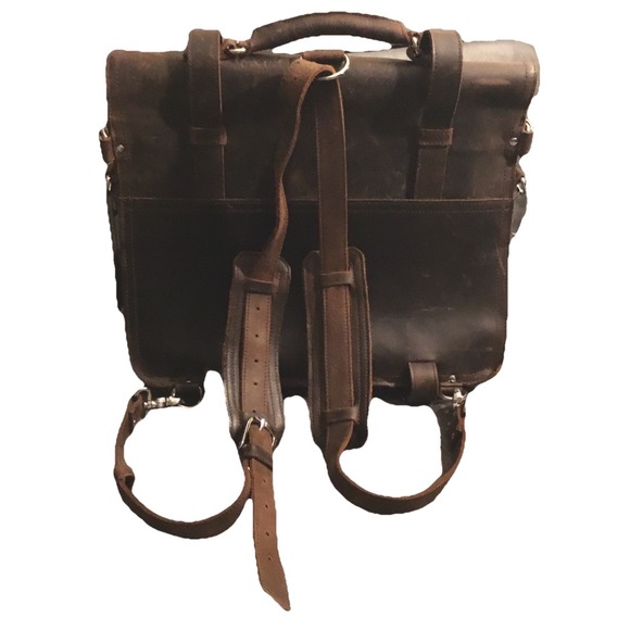 New Traveler 16" Large Classic Full Gain Leather Briefcase Backpack - Picture 7 of 9